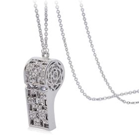 Hollow Rhinestone Whistle Pendant Necklace Stainless Steel for Elegant Womens ; Sliver