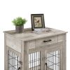 Furniture Style Dog Crate End Table with Drawer; Pet Kennels with Double Doors ; Dog House Indoor Use; (Grey; 29.92'w x 24.80' d x 30.71'h)