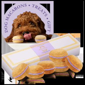 Dog Macarons - Box of 6 (Available in 12 Flavors) (Base Recipe: Oat Flour, Honey, Coconut Oil. All-Natural Lavender Yogurt Filling)