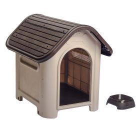 Dog House with Bowl for Small to Medium Breeds, Espresso, Beige (Color: magenta)