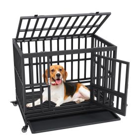 VEVOR Heavy Duty Dog Crate, Indestructible Dog Crate, 3-door Heavy Duty Dog Kennel for Medium to Large Dogs with Lockable Wheels and Removable Tray, H (Item Dimensions: 37.4 x 25.6 x 31.9 inch)