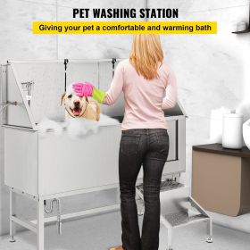 VEVOR Dog Grooming Tub, Professional Stainless Steel Pet Dog Bath Tub, with Steps Faucet & Accessories Dog Washing Station (Left and Right Door Opening: Right, Product Size: 59.2 x 27.7 x 57.9"/ 150.4 x 70.3 x 147 cm)