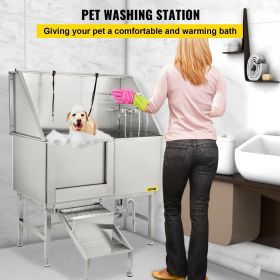 VEVOR Dog Grooming Tub, Professional Stainless Steel Pet Dog Bath Tub, with Steps Faucet & Accessories Dog Washing Station (Left and Right Door Opening: Left, Product Size: 49.2 x 25.2 x 59.5"/125 x 64 x 151 cm)