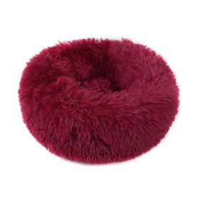 Small Large Pet Dog Puppy Cat Calming Bed Cozy Warm Plush Sleeping Mat Kennel, Round (Color: Wine red, size: 31in)